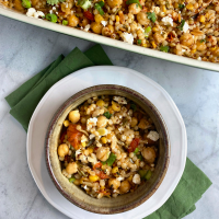 Oven-Baked Pearl Couscous with Roasted Tomatoes, Chickpeas & Feta
